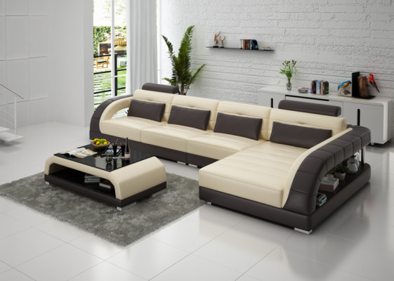 Ledersofa Ecksofa + USB Garnitur Wohnlandschaft Polster L Form Couch Sofa G8012C