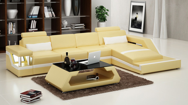 Ledersofa USB Wohnlandschaft Ecksofa Eck Garnitur Design Modern Sofa L6002D Neu
