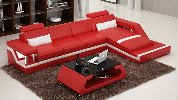 Ledersofa USB Wohnlandschaft Ecksofa Eck Garnitur Design Modern Sofa L6002D Neu