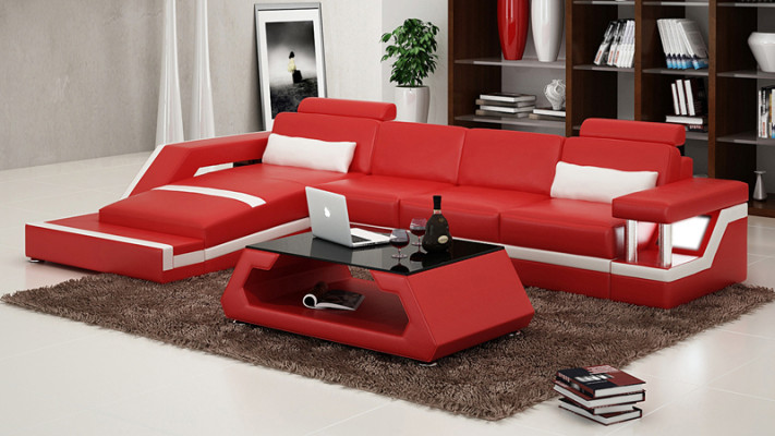 Ledersofa USB Wohnlandschaft Ecksofa Eck Garnitur Design Modern Sofa L6002D Neu