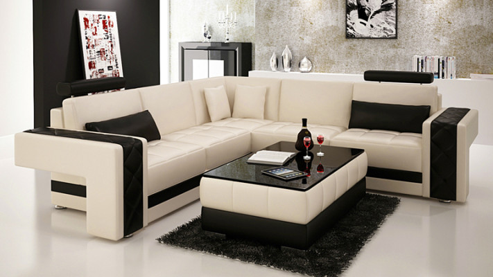 Ledersofa mit USB Wohnlandschaft Ecksofa Eck Garnitur Design Modern Sofa L6010B