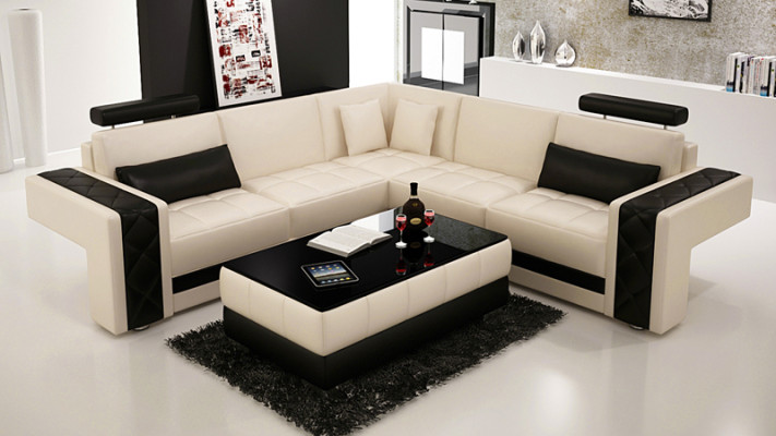 Ledersofa mit USB Wohnlandschaft Ecksofa Eck Garnitur Design Modern Sofa L6010B