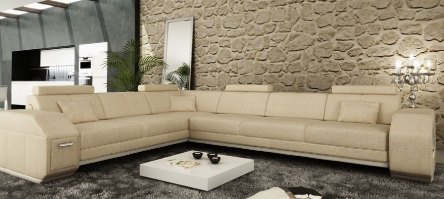 Ecksofa Ledersofa Sofa mit USB Polster Sitz Ecke Garnitur Wohnlandschaft Couch