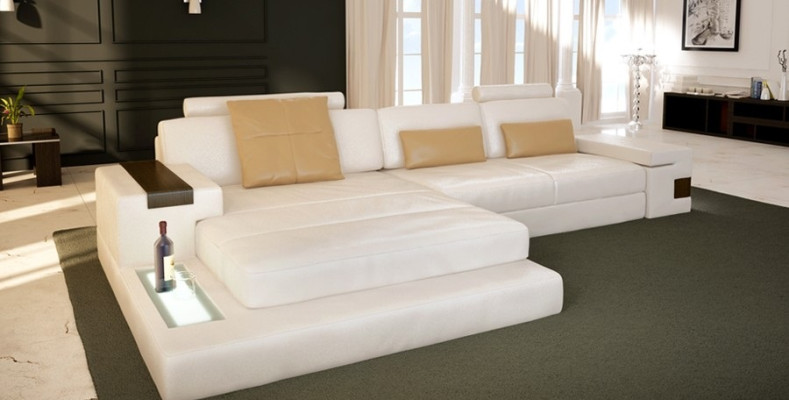 Ledersofa Sofa mit USB,Polster Eck Garnitur L Form Sitzecke Bellini Textil Stoff