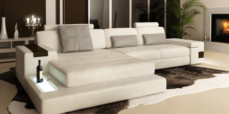 Ledersofa Sofa mit USB,Polster Eck Garnitur L Form Sitzecke Bellini Textil Stoff