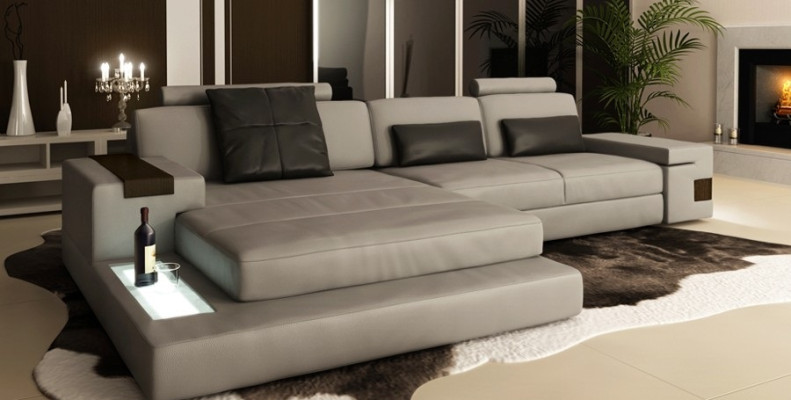 Ledersofa Sofa mit USB,Polster Eck Garnitur L Form Sitzecke Bellini Textil Stoff