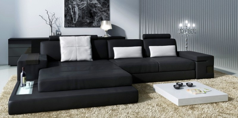 Ecksofa Stoff USB Polster Wohnlandschaft Eck Garnitur Ecke Leder Sofa Grau LForm