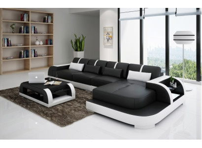 Ecksofa Sofa + USB Polster Wohnlandschaft Polsterecke Designsofa Ledersofa Led