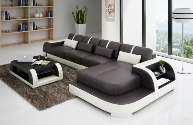 Ecksofa Sofa + USB Polster Wohnlandschaft LED Polsterecke Designsofa Ledersofa