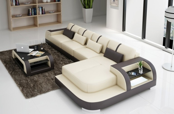 Ecksofa Sofa + USB Polster Wohnlandschaft LED Polsterecke Designsofa Ledersofa