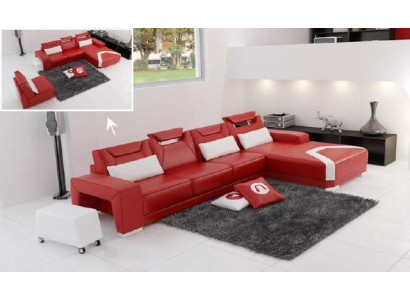 Wohnlandschaft Polster Ecke Eck Sofa mit USB Garnitur Landschaft Leder PH739B