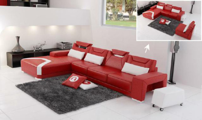 Wohnlandschaft Polster Ecke Eck Sofa mit USB Garnitur Landschaft Leder PH739B