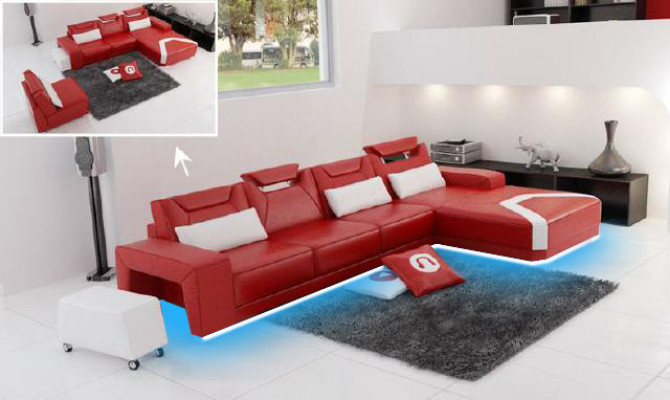 Wohnlandschaft Polster Ecke Eck Sofa mit USB Garnitur Landschaft Leder PH739B