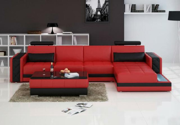 Ecksofa Ledersofa Big XXL L Form Wohnlandschaft Sofa mit USB Garnitur Neu H2211B