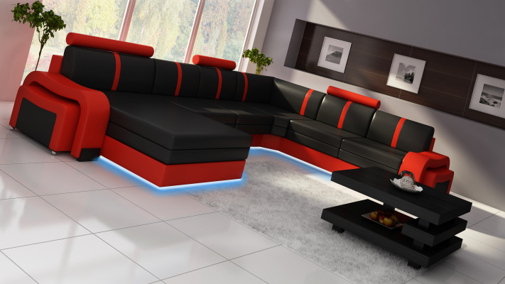 Wohnlandschaft Sofa Polster Ledersofa Ecksofa Eckcouch mit USB Ledergarnitur NEU
