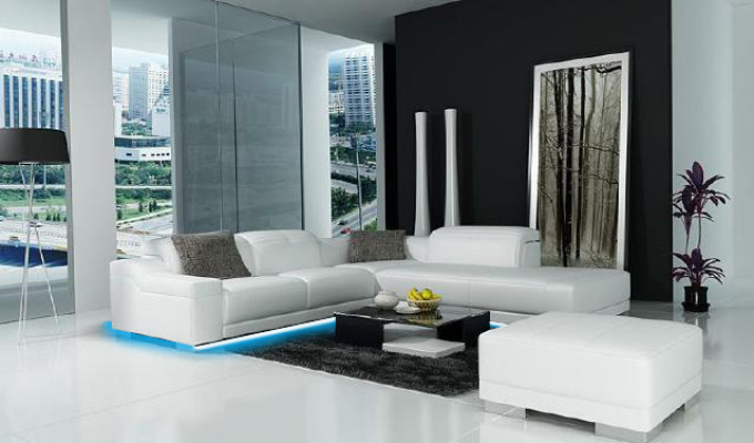 Wohnlandschaft Polster Ecke Eck Sofa + USB Garnitur Landschaft Leder Sitz 2711C