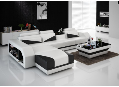 Ledersofa mit USB,Wohnlandschaft Ecksofa Eck Garnitur Design Modern Sofa G8018B