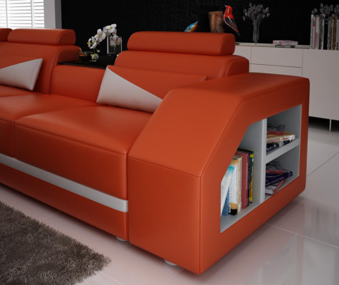 Ledersofa mit USB,Wohnlandschaft Ecksofa Eck Garnitur Design Modern Sofa G8018B