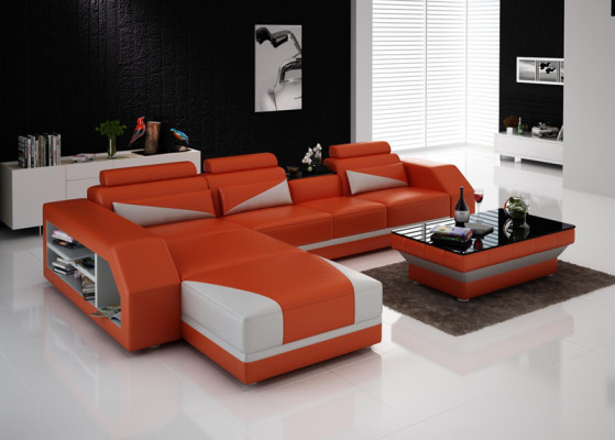 Ledersofa mit USB,Wohnlandschaft Ecksofa Eck Garnitur Design Modern Sofa G8018B
