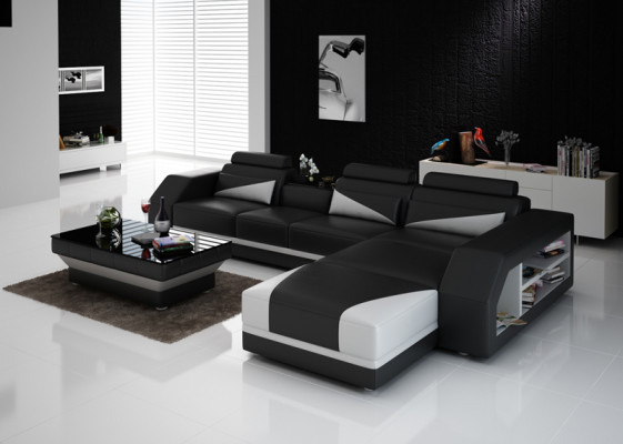 Ledersofa mit USB,Wohnlandschaft Ecksofa Eck Garnitur Design Modern Sofa G8018B