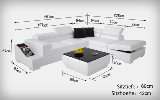 Ledersofa Sofa mit USB,Wohnlandschaft Ecksofa Eck Garnitur Design Modern K5006C