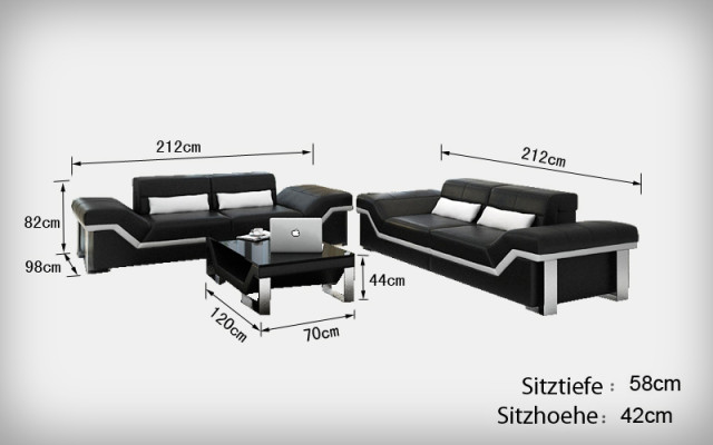 Ledersofa Sofa mit USB Wohnlandschaft 3+3 Garnitur Design Modern Sofa K5007D