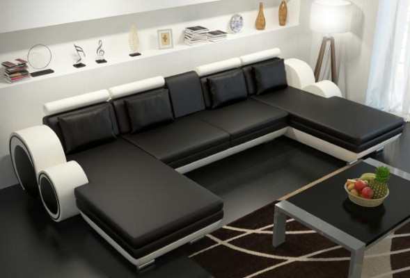 Ledersofa Berlin U-Form + USB Lederecksofa Ledereckcouch Sofa Garnitur XXL Liege