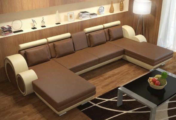 Ledersofa Berlin U-Form + USB Lederecksofa Ledereckcouch Sofa Garnitur XXL Liege