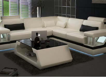 XXL Ledersofa mit USB,Garnitur Wohnlandschaft Eckcouch Leder Ecksofa HAMBURG II