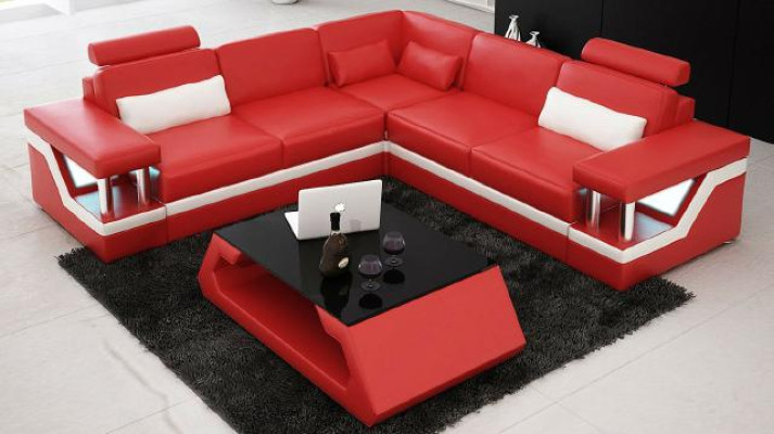XXL Ledersofa mit USB,Garnitur Wohnlandschaft Eckcouch Leder Ecksofa HAMBURG II