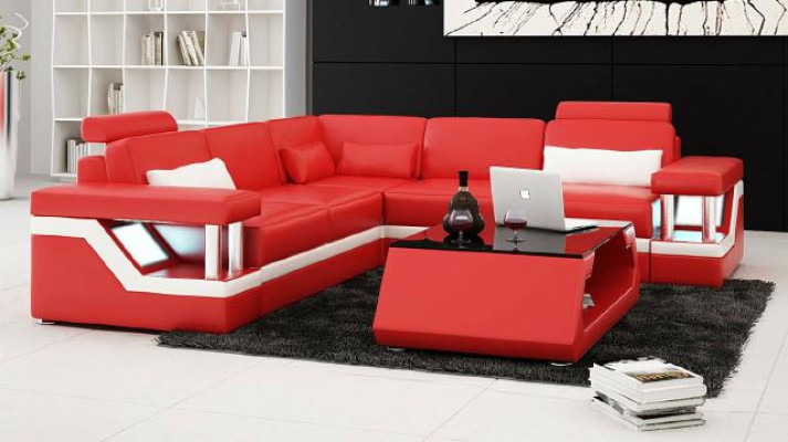 XXL Ledersofa mit USB,Garnitur Wohnlandschaft Eckcouch Leder Ecksofa HAMBURG II
