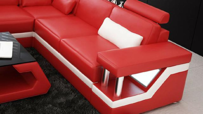 XXL Ledersofa mit USB,Garnitur Wohnlandschaft Eckcouch Leder Ecksofa HAMBURG II