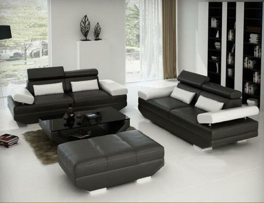 Wohnlandschaft Sofa mit USB Couch Sofagarnitur Polster Garnitur Leder AlfredD