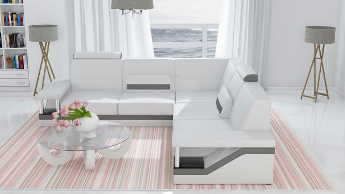 Ledersofa Poster Eckgarnitur Sofas Stoff Leder Garnitur Neu Eckcouch Sofa + USB
