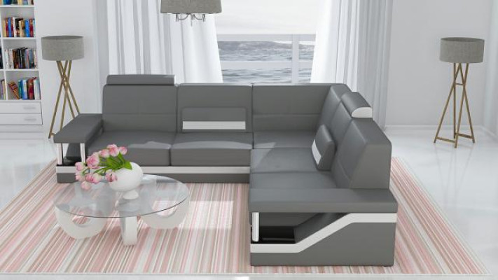 Ledersofa Poster Eckgarnitur Sofas Stoff Leder Garnitur Neu Eckcouch Sofa + USB