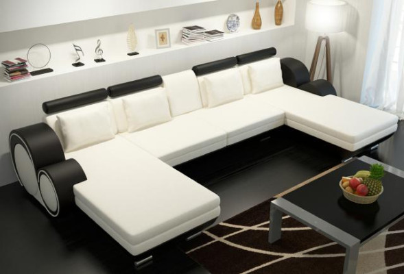 Ledersofa Berlin U-Form Lederecksofa + USB Ledereckcouch Sofa Garnitur XXL Liege