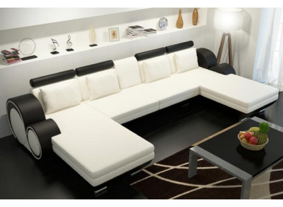 Ledersofa Berlin U-Form Lederecksofa + USB Ledereckcouch Sofa Garnitur XXL Liege