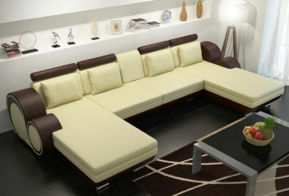Ledersofa Berlin U-Form Lederecksofa + USB Ledereckcouch Sofa Garnitur XXL Liege