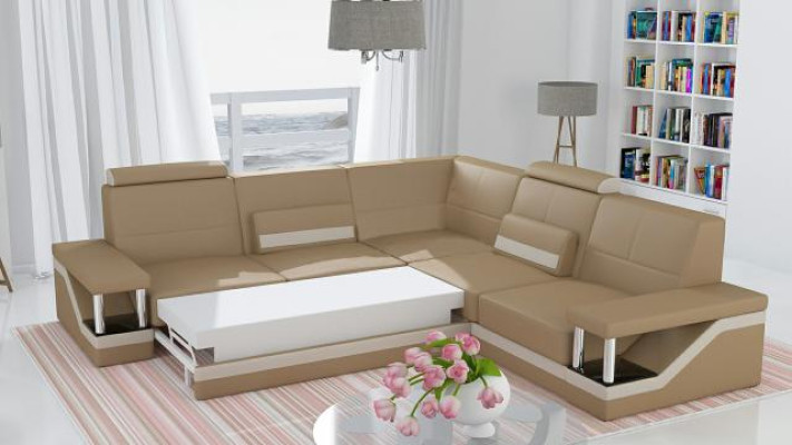 Ledersofa Eckcouch Sofa + USB Poster Eckgarnitur Sofas Stoff Leder Garnitur Neu