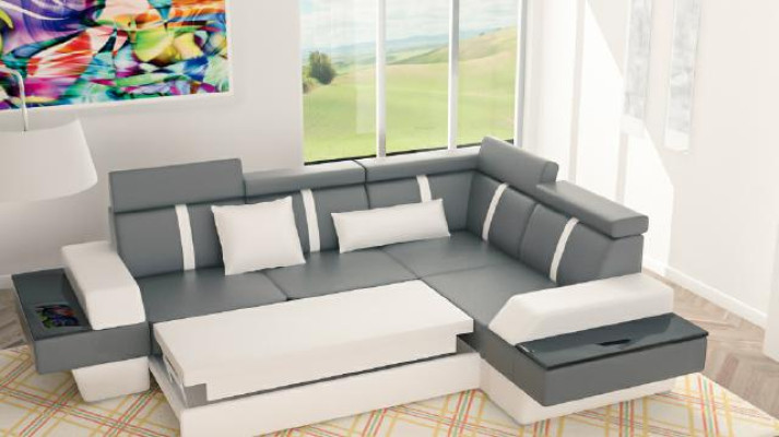 Eckcouch USB Sofa Polster Ledersofa Sofas Garnitur Wohnlandschaft Maßanfertigung