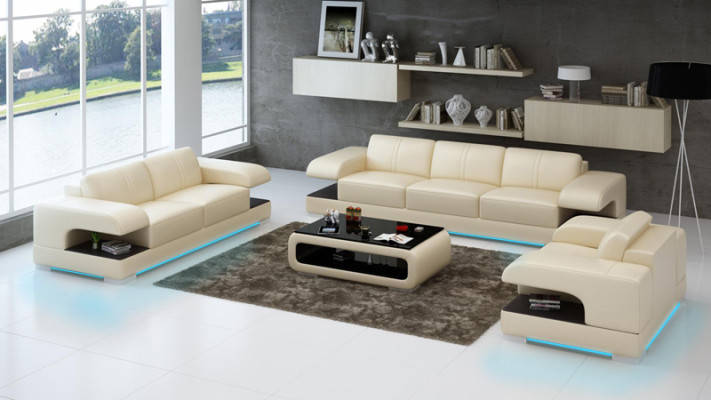 Ledersofa Couch Wohnlandschaft 321 Sofagarnitur Neu Design Modern Sofa mit USB