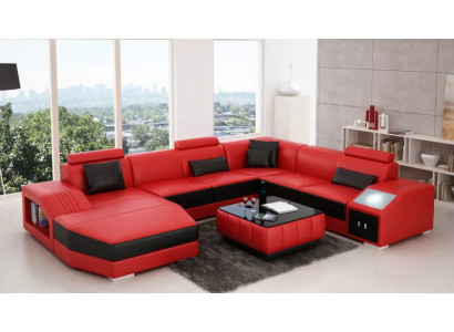 Wohnlandschaft Eckcouch Eckgarnitur Ecksofa Polster Sofa UForm Ledersofa Couch