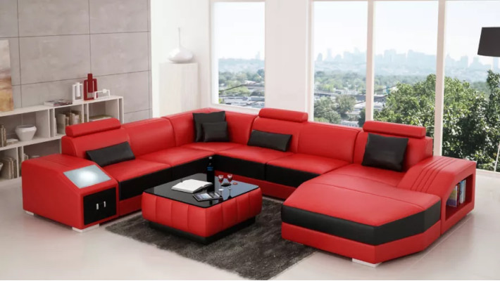 Wohnlandschaft Eckcouch Eckgarnitur Ecksofa Polster Sofa UForm Ledersofa Couch