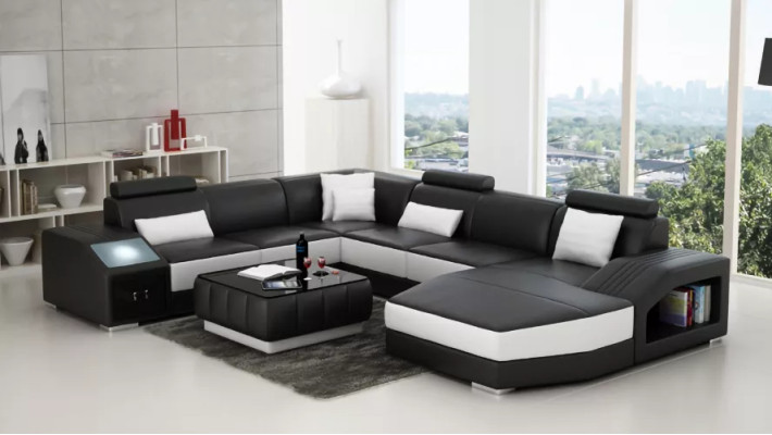 Wohnlandschaft Eckcouch Eckgarnitur Ecksofa Polster Sofa UForm Ledersofa Couch