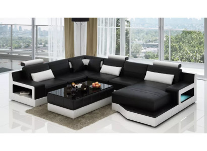 Eckcouch Eckgarnitur Ecksofa Wohnlandschaft Polster Sofa UForm Ledersofa Couch