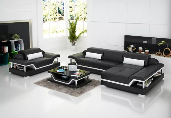 Ecksofa LForm Sessel Couchtisch Ledersofa Couch Sofa Wohnlandschaft 2tlg. Set
