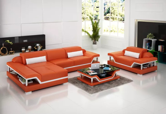 Ecksofa LForm Sessel Couchtisch Ledersofa Couch Sofa Wohnlandschaft 2tlg. Set