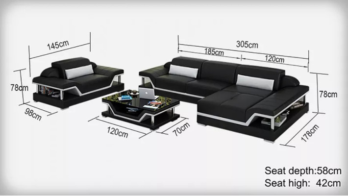 Ecksofa LForm Sessel Couchtisch Ledersofa Couch Sofa Wohnlandschaft 2tlg. Set