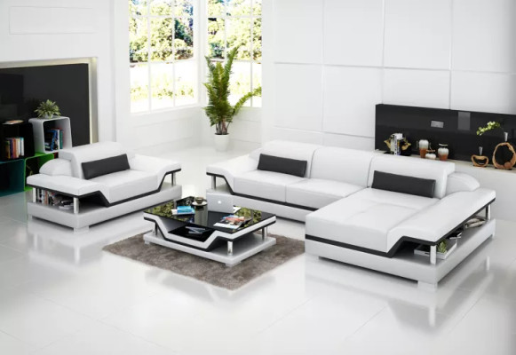Ecksofa LForm Sessel Couchtisch Ledersofa Couch Sofa Wohnlandschaft 2tlg. Set