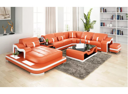 Ecksofa UForm Couchtisch Hocker Ecksofa Polster Wohnlandschaft Ledersofa 3tlg.
